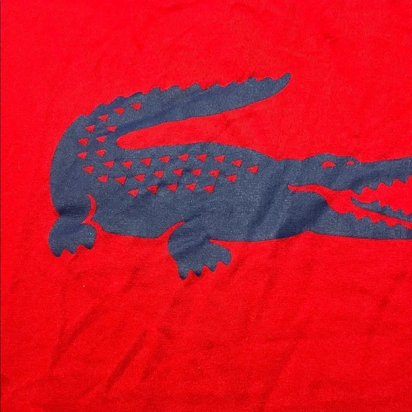 Lacoste Men's Red Tee with Blue Logo - Picture 3 of 4